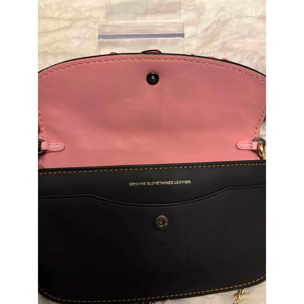 Gorgeous Coach tea rose stunning black pink gold, wristlet, crossbody - Picture 5 of 10